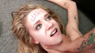 Slutty blonde Rachel James gets pussy banged and abused hardcore